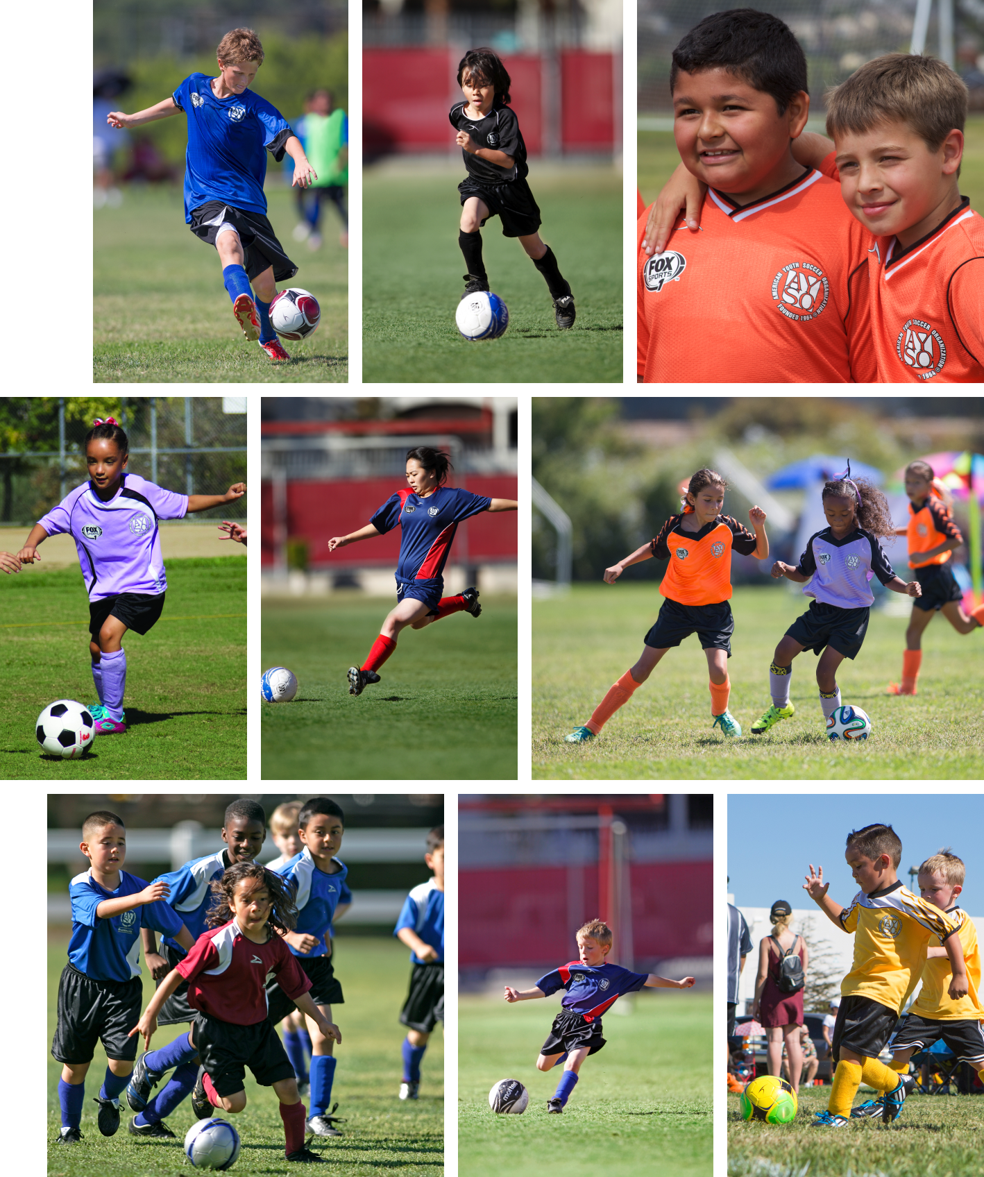 Collage of AYSO players and coaches